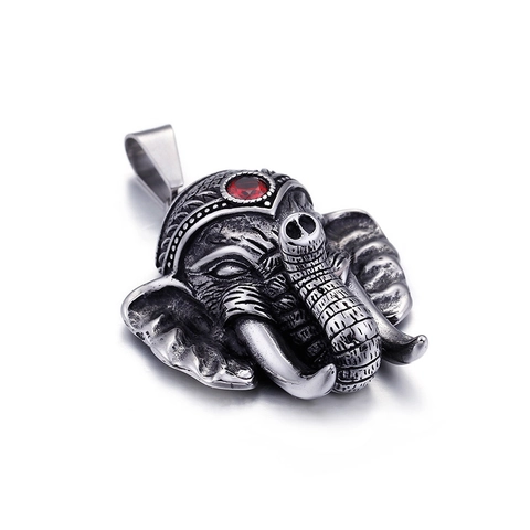 Vintage Olifantskop Hanger Ketting Roestvrij Staal Rode Strass Punk Gotische Dierensieraden Voor Mannen