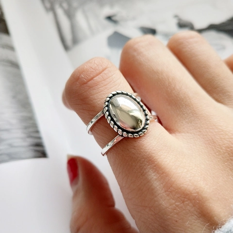 Vintage Ring Aus 925 Sterlingsilber Mit Ovaler Scheibe Und Seilrand Doppelwandiges Offenes Verstellbares Minimalistisches Schmuckstück