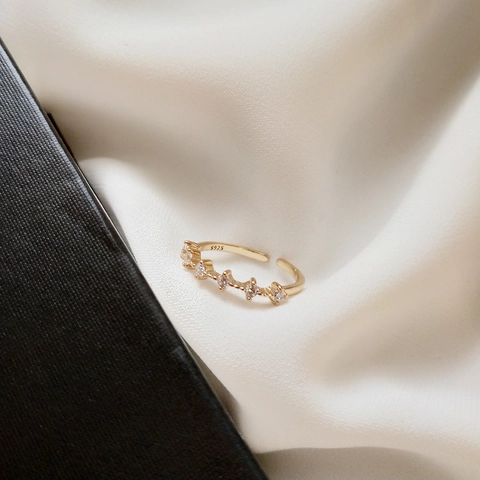 Anello Aperto Ondulato In Argento Sterling 925 Placcato Oro 18K Zircone Rotondo Regolabile Gioielli Minimalisti Di Tendenza Per Donna