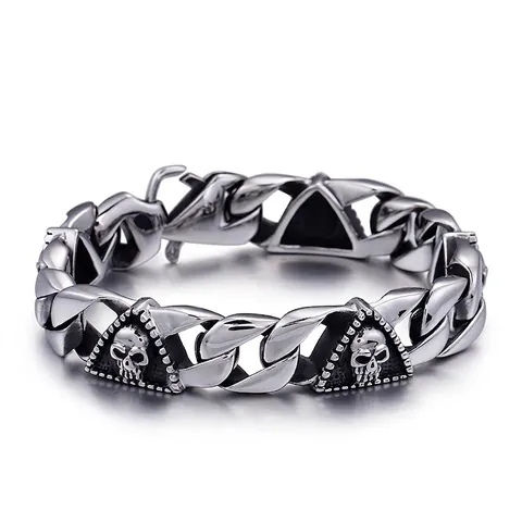 Bracciale Da Uomo Con Teschio In Acciaio Inossidabile 316L Catena Cubana Pesante Gioielli Punk Gothic Biker Vintage