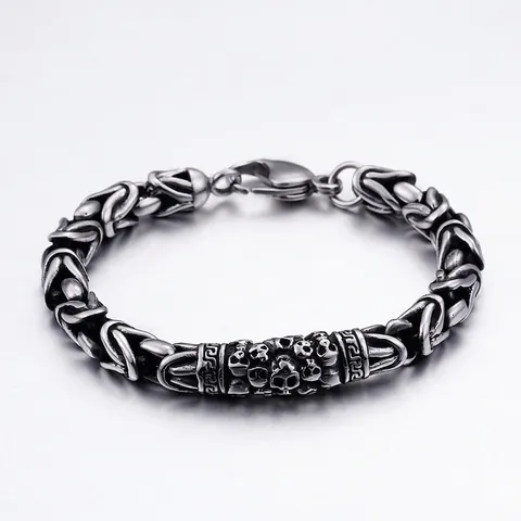 Pulsera Para Hombre Gótica Calavera Cadena Bizantina Acero Inoxidable 316L Joyería Punk Biker Con Patrón Griego
