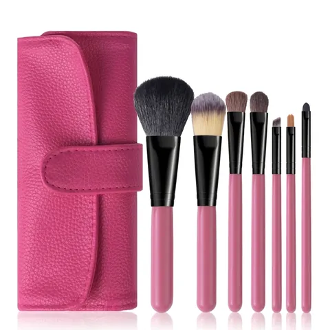 Makeup Brushes With PU Leather Storage Bag Pony Hair Synthetic Fiber Wooden Grip Portable Professional Beauty Tools