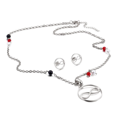 Joyas De Collar Y Pendientes De Símbolo Infinito De Acero Inoxidable Con Colgante Redondo Chapado En Oro De 18K Cuentas