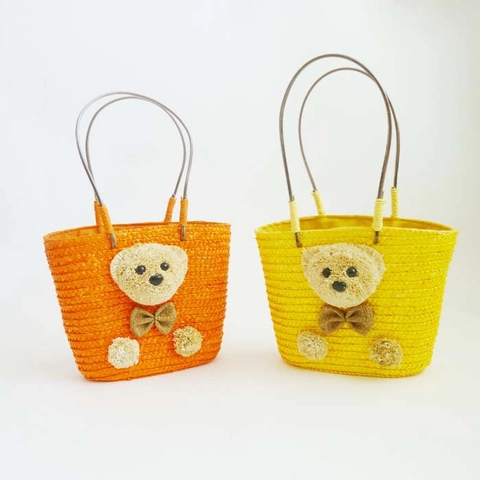 Stro Gehandtas Met Teddybeer Pluche Cartoon Schouder Strand Vakantie Stijl Voor Vrouwen