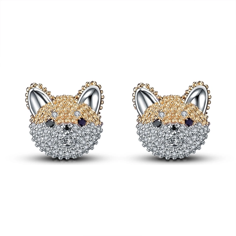 Orecchini A Lobo Cane Animale AAA Zircone Rame Micro Pave Gioielli Con Perno In Argento Sterling 925 Per Donne