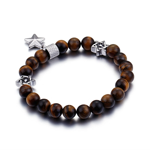 Bracciale Di Perline Occhio Di Tigre In Acciaio Inossidabile Ciondolo Stella Pentagramma Esagramma Stile Etnico Retrò Unisex