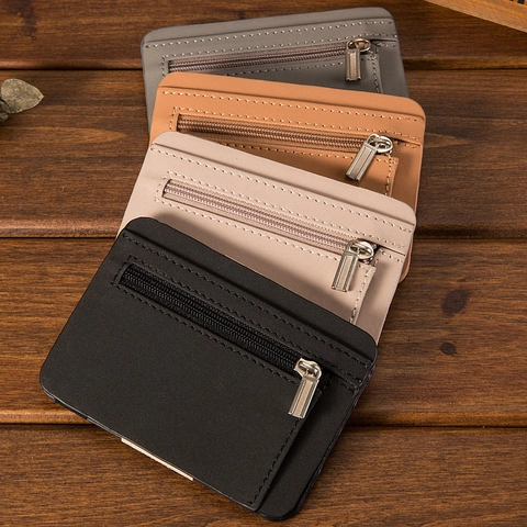 Minimalistisches PU Leder Magisches Kartenetui Geldbörse Kreativ Schlank Reißverschluss Münzbeutel Multikarten Schlitz Fall Für Herren Damen Alltag Pendeln