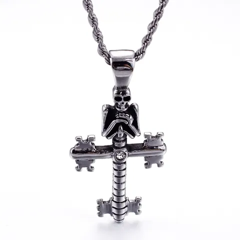 Gothic Totenkopf Kreuz Anhänger Vintage 316L Edelstahl Punk Schlüssel Design Zirkon Inlay Schmuck Zubehör Für Männer
