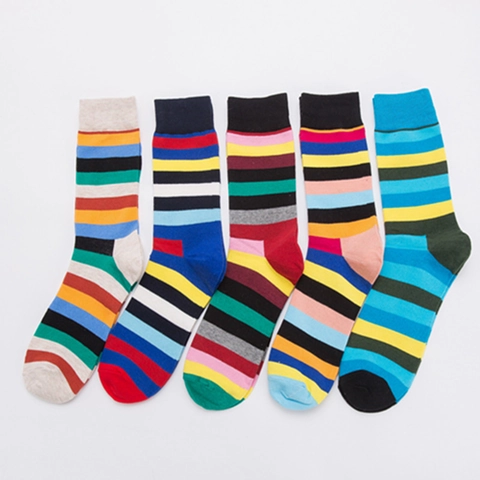 Bunte Gestreifte Crew Socken Baumwollmischung Atmungsaktiv Schweißabsorbierend Casual Streetwear Trendy Wadenhoch Unisex