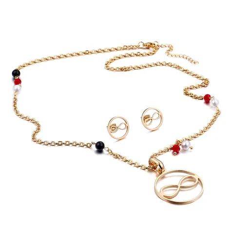 Joyas De Collar Y Pendientes De Símbolo Infinito De Acero Inoxidable Con Colgante Redondo Chapado En Oro De 18K Cuentas