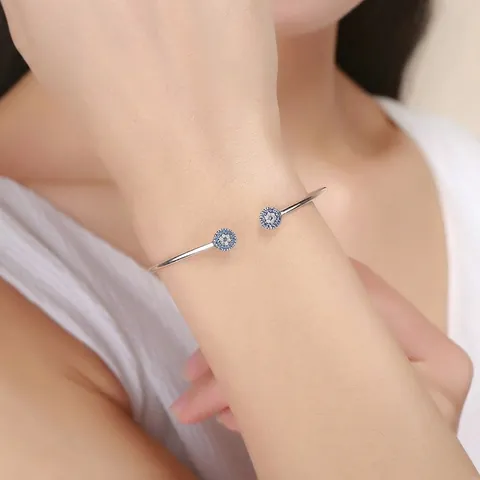 Evil Eye Bangle Bracelet 925 Sterling Silver Blue White Cubic Zirconia Adjustable Open Cuff Trendy Jewelry For Women