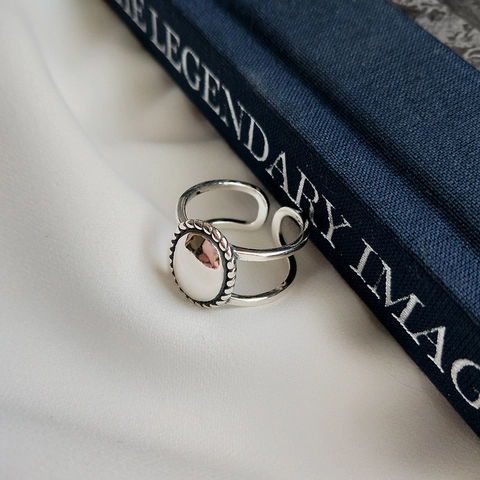 Vintage Ring Aus 925 Sterlingsilber Mit Ovaler Scheibe Und Seilrand Doppelwandiges Offenes Verstellbares Minimalistisches Schmuckstück