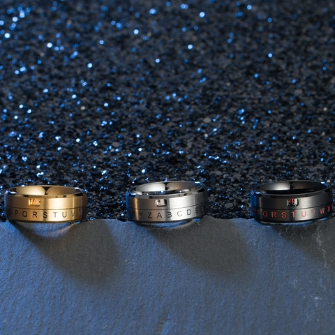 Unisex Edelstahl Spinner Ring Drehbarer Buchstaben Nummer Angst Linderung Band Gebürstet Poliert Punk Schmuck Für Damen Herren