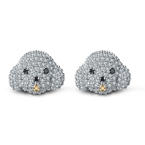 Orecchini A Lobo Cane Animale AAA Zircone Rame Micro Pave Gioielli Con Perno In Argento Sterling 925 Per Donne