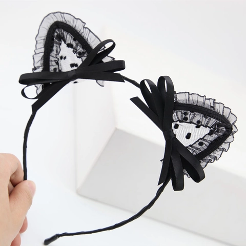 Süße Spitze Katzenohren Stirnband Netz Schleife Glocke Kopfschmuck Lolita Cosplay Haarschmuck Für Damen Party Deko