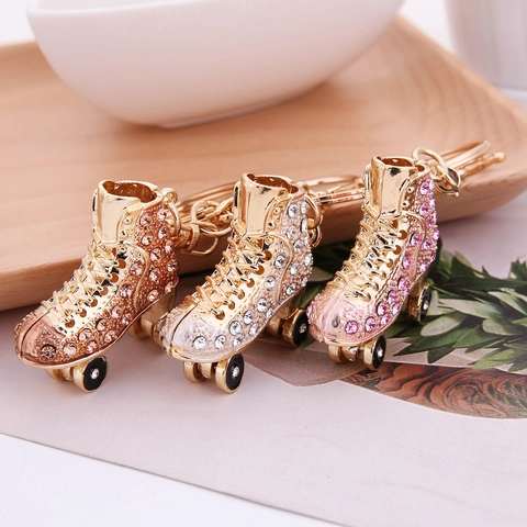 Kreative Rollschuh Schlüsselanhänger Legierung Strass Eingelegt Tasche Anhänger Skates Schuhe Gold Metall Schlüsselring Schmuck Geschenk