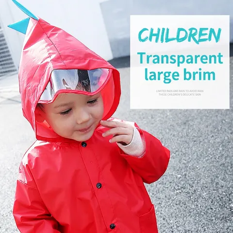 Impermeabile Bambini Dinosauro Cartone Animato Poliestere Impermeabile Rivestimento PU Poncho Con Cappuccio Visiera Trasparente Bambini Ragazzi Ragazze Esterno