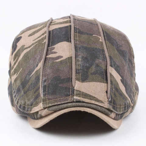 Men Washed Cotton Camouflage Flat Cap Adjustable Newsboy Hat Distressed Outdoor Sun Protection Sunshade Ivy Driving Beret