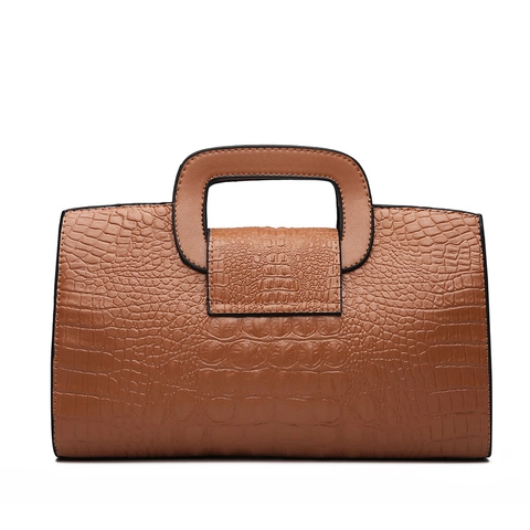 Women Crocodile Pattern PU Leather Handbag With Embossed Animal Head Cutout Handle Shoulder Bag