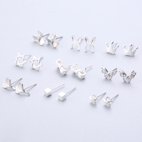 Elegant Korean 925 Sterling Silver Earring Post Stud Earrings For Women Girl Minimalist Daisy Animal Geometric Jewelry Gift