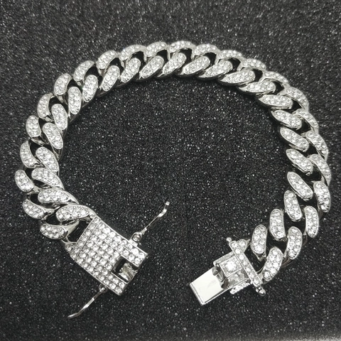Hip Hop Cubaanse Schakelarmband Legering Strass Iced Out Streetwear Mode Sieraden Glinsterende Armband Voor Heren Dames