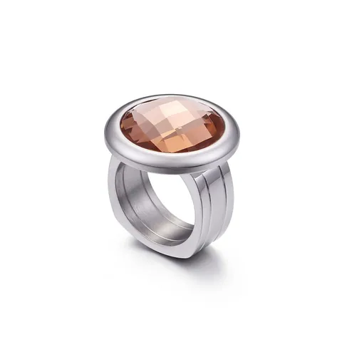 Western Style Exaggerated Stainless Steel Wide Band Ring For Women Round Faceted Rhinestone Artificial Pearl Statement Jewelry