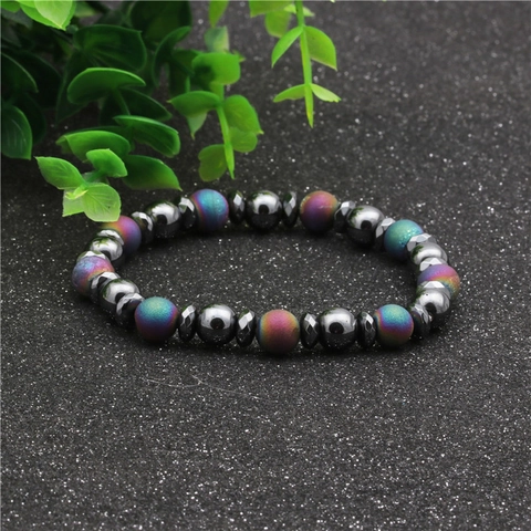 Hematite And Seven Color Frosted Stone Beaded Bracelet Elastic Minimalist Fashion Jewelry For Men And Women