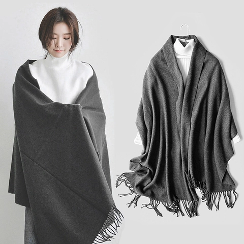 Solid Color Winter Scarf Shawl Women Thick Warm Viscose Long Wrap With Tassels Elegant Korean Style Fashion Neck Warmer