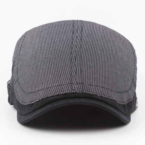 Vintage British Style Cotton Beret Hat For Men Women Adjustable Metal Buckle Breathable Mesh Patchwork Duckbill Hat