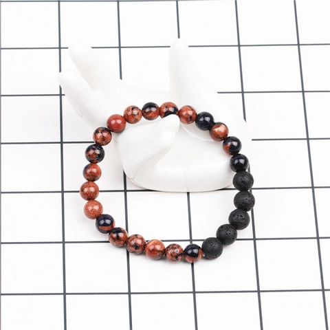 Bracciale Di Perle In Pietra Lavica Naturale Con Pietra Di Sabbia Dorata Ematite Elastico Chakra Yoga Per Uomini Donne