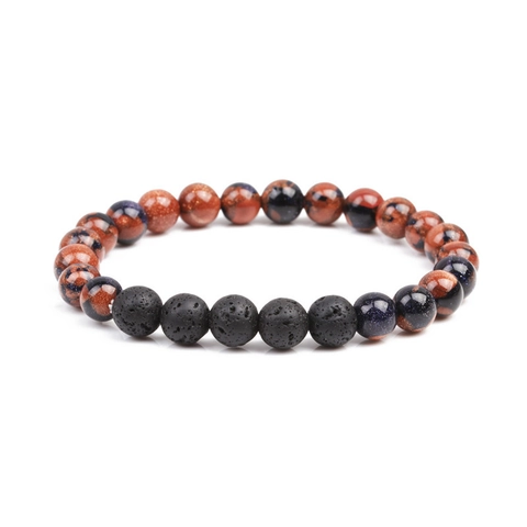 Bracciale Di Perle In Pietra Lavica Naturale Con Pietra Di Sabbia Dorata Ematite Elastico Chakra Yoga Per Uomini Donne