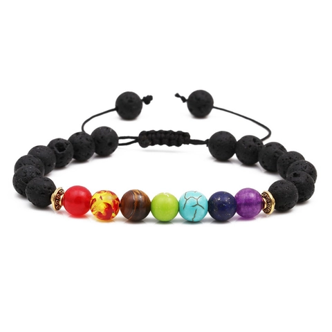 7 Chakra Healing Beaded Bracelet Lava Stone Adjustable Braided Rope Yoga Meditation Jewelry For Men Women