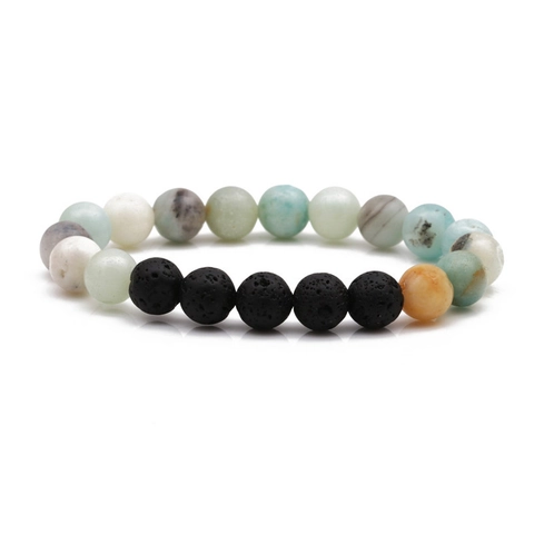 Natural Stone Volcanic Rock Beaded Bracelet Men Women Unisex Elastic Healing Energy Stone Jewelry For Daily Wear
