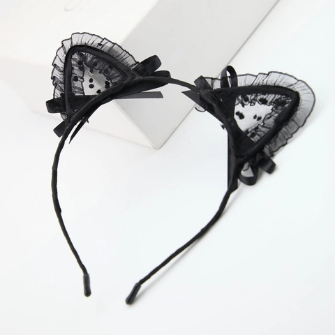 Süße Spitze Katzenohren Stirnband Netz Schleife Glocke Kopfschmuck Lolita Cosplay Haarschmuck Für Damen Party Deko