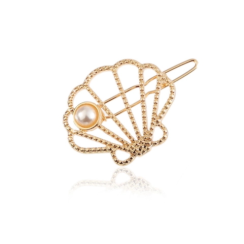 Pinza Para El Pelo Concha Aleación Hueca Geométrica Concha Perla Artificial Decorativa Barrette Accesorio Para Mujeres Niñas