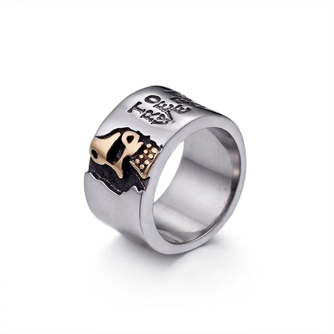 Skull Punk Ring Stainless Steel Gothic Vintage Wide Band Industrial Style Carved Motto Jewelry For Men