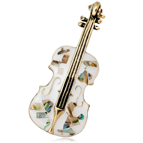 Vintage Alloy Shell Inlay Violin Brooch Musical Instrument Cello Lapel Pin For Women Retro Artistic Corsage Jewelry Gift