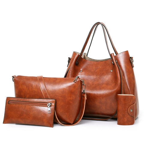 Γυναικεία Vintage Τσάντα από Δέρμα PU Tote Crossbody Πορτοφόλι και Θήκη Καρτών Μεγάλη Χωρητικότητα Κομψό Μονόχρωμο Αξεσουάρ Μόδας