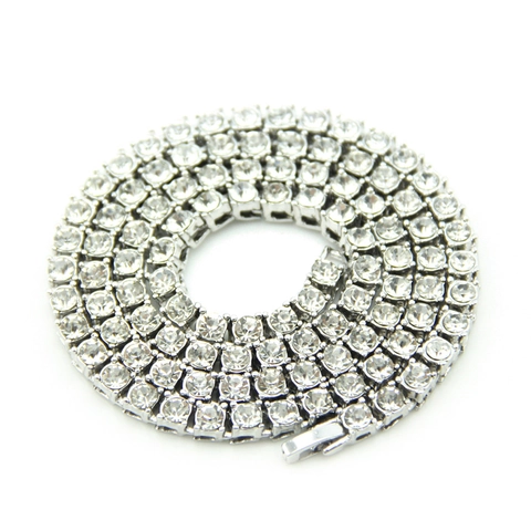 Collar De Cadena De Tenis Hiphop Aleación Una Sola Fila AAA Rhinestone Cierre De Caja Joyas Para Hombres