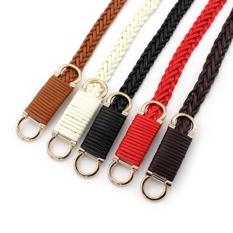 Cinturón Fino Trenzado De Cuero PU Para Mujer Con Hebilla De Doble Anillo Dorado Cintura Decorativa Vintage Para Vestidos