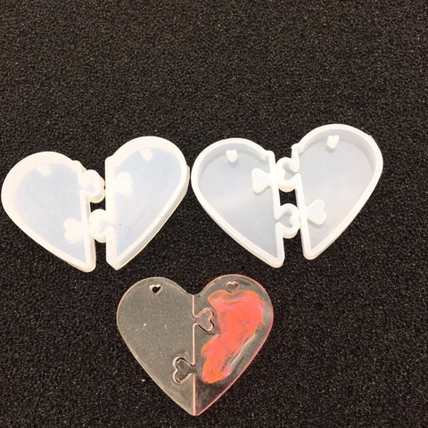 Silicone Heart Puzzle Mold For DIY Resin Epoxy Jewelry Pendant Matching Couple Necklace Mirror Surface Handmade Tools