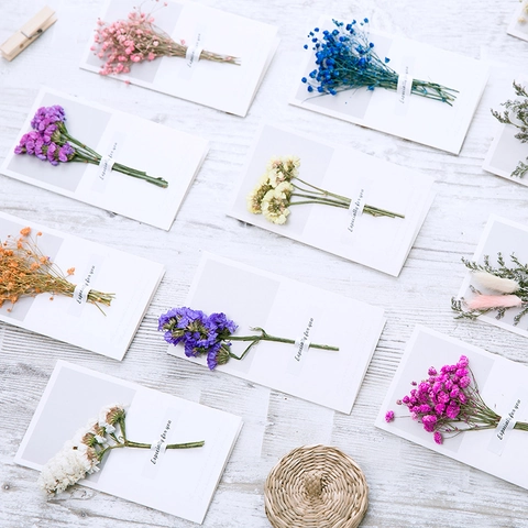 Handmade Dried Flower Greeting Card Natural Gypsophila Minimalist Cardstock Note Cards For Mother Day Valentine Gift Decoration