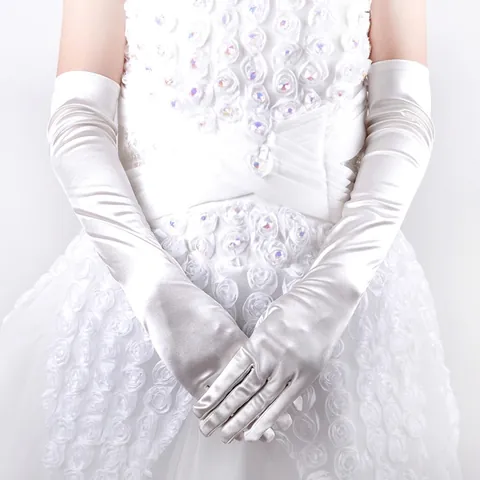 Women Long Satin Gloves Nylon Elastic Smooth Glossy Opera Length For Wedding Prom Party Cosplay Costume Evening