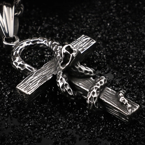 Collana Con Ciondolo A Croce Ankh Serpente Gotico Acciaio Inossidabile 316L Gioielli Punk Rock Vintage Per Uomini