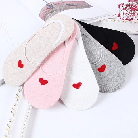 Damen Unsichtbare Füßlinge Stricksbaumwolle Rutschfest Silikon Herz Bestickt Atmungsaktiv Freizeit Socken