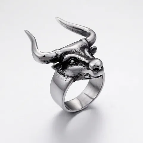 Vintage Bull Head Ring Stainless Steel 3D Carved Embossed Animal Punk Rock Gothic Jewelry For Men