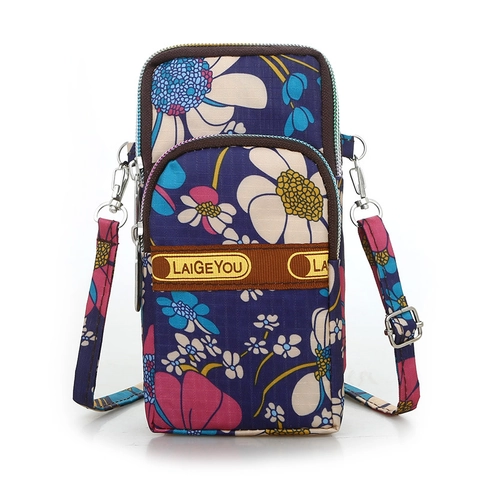 Bloemenprint Mobiele Telefoon Tas Waterdicht Nylon Multi Layer Rits Outdoor Hardlopen Sport Crossbody Schouder Armband