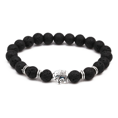 Bracciale Perline Guarigione Chakra Occhio Di Tigre Pietra Lavica Ciondolo Elefante Uomo Gioielli Etnici Elastici