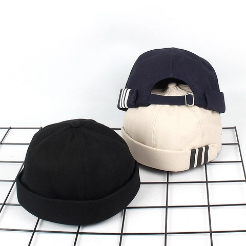 Docker Hat Katoen Canvas Randloze Muts Retro Streetwear Verstelbaar Miki Hat Ronde Top Voor Heren Dames