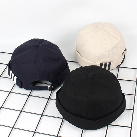 Docker Hat Katoen Canvas Randloze Muts Retro Streetwear Verstelbaar Miki Hat Ronde Top Voor Heren Dames